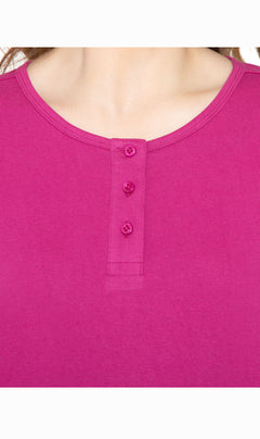 Women's 3/4 Sleeve Henley Top — Cotton Blend with Button Placket
