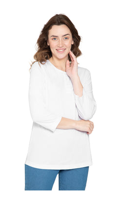 Women's 3/4 Sleeve Henley Top — Cotton Blend with Button Placket