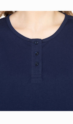 Women's 3/4 Sleeve Henley Top — Cotton Blend with Button Placket