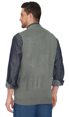 Men's Cashmere-Like Button Front Flat Knit Sweater Vest with Chest Pockets