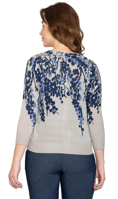 Women's 3/4 Sleeve Printed and Embellished Knit Cardigan