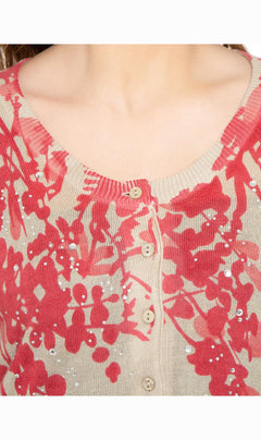 Women's 3/4 Sleeve Printed and Embellished Knit Cardigan