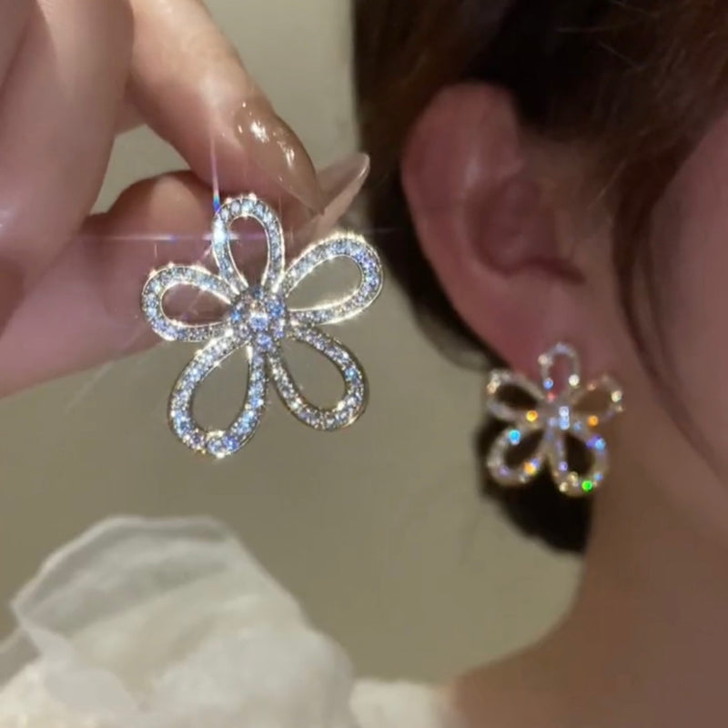 S925 Silver Diamond Sunflower High-End Stud Earrings