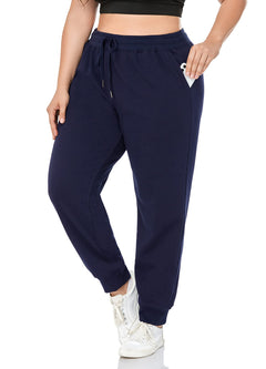 ZERDOCEAN Womens Plus Size Fleece Lined Sweatpants Relaxed Fit Workout Athletic Outdoor Jogger Fleece Pants Navy 1X