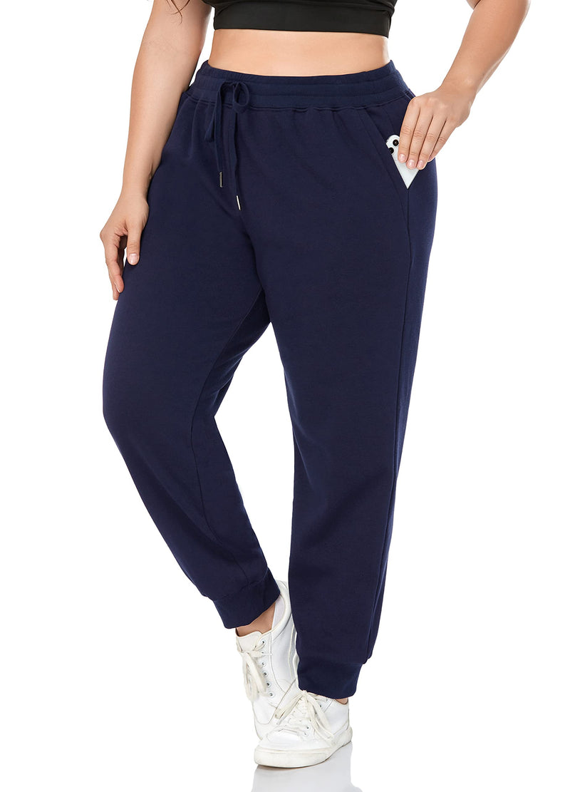 ZERDOCEAN Womens Plus Size Fleece Lined Sweatpants Relaxed Fit Workout Athletic Outdoor Jogger Fleece Pants Navy 1X
