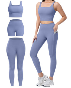 Women's 3-Piece Workout Set — Leggings, Biker Shorts & Sports Bra