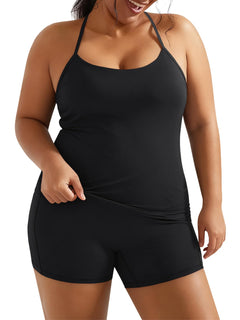 Aoysky Women Buttery Soft Plus Size Workout 2 Piece Sets Halter Tank Tops High Waisted Biker Shorts Outfits