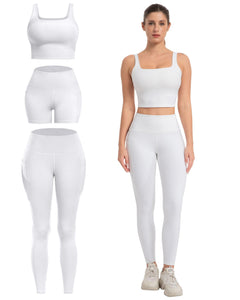 Women's 3-Piece Workout Set — Leggings, Biker Shorts & Sports Bra