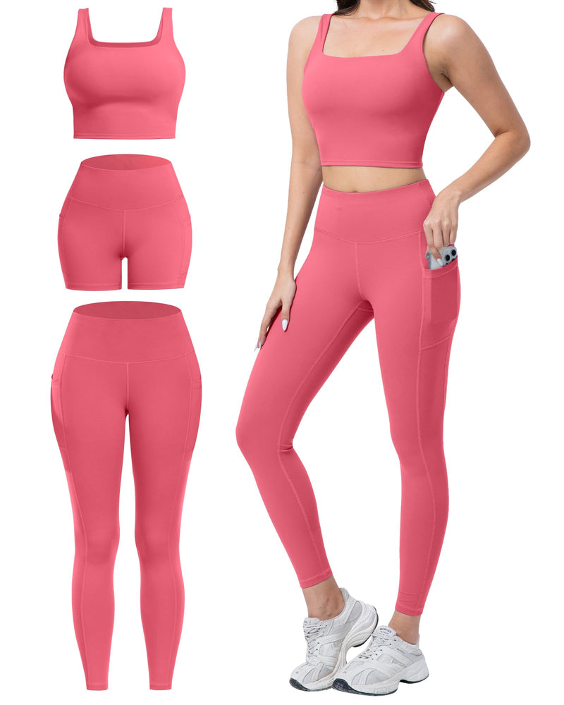 Women's 3-Piece Workout Set — Leggings, Biker Shorts & Sports Bra