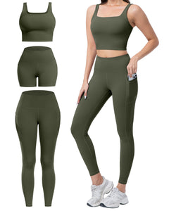 Women's 3-Piece Workout Set — Leggings, Biker Shorts & Sports Bra