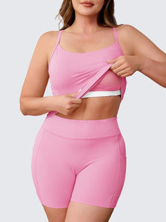 Aoysky Women Buttery Soft Plus Size Workout 2 Piece Sets Halter Tank Tops High Waisted Biker Shorts Outfits