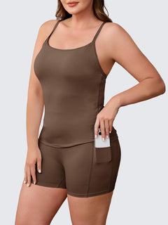 Aoysky Women Buttery Soft Plus Size Workout 2 Piece Sets Halter Tank Tops High Waisted Biker Shorts Outfits