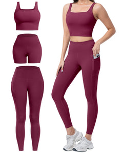 Women's 3-Piece Workout Set — Leggings, Biker Shorts & Sports Bra