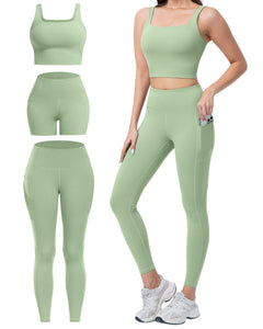 Women's 3-Piece Workout Set — Leggings, Biker Shorts & Sports Bra