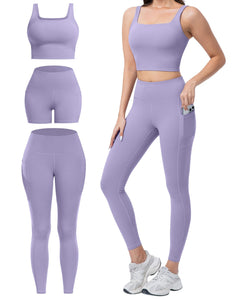 Women's 3-Piece Workout Set — Leggings, Biker Shorts & Sports Bra