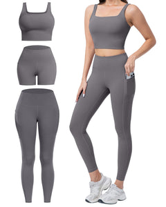 Women's 3-Piece Workout Set — Leggings, Biker Shorts & Sports Bra