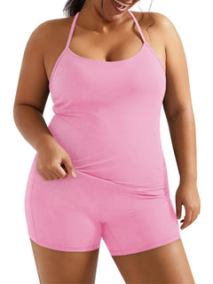 Aoysky Women Buttery Soft Plus Size Workout 2 Piece Sets Halter Tank Tops High Waisted Biker Shorts Outfits