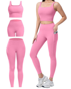 Women's 3-Piece Workout Set — Leggings, Biker Shorts & Sports Bra
