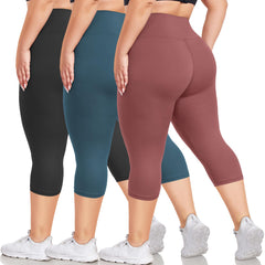 Plus Size High-Waist Capri Leggings — 3-Pack (XL–4X)