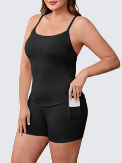 Aoysky Women Buttery Soft Plus Size Workout 2 Piece Sets Halter Tank Tops High Waisted Biker Shorts Outfits