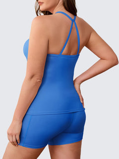 Aoysky Women Buttery Soft Plus Size Workout 2 Piece Sets Halter Tank Tops High Waisted Biker Shorts Outfits