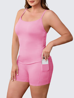 Aoysky Women Buttery Soft Plus Size Workout 2 Piece Sets Halter Tank Tops High Waisted Biker Shorts Outfits
