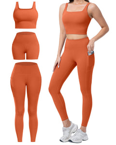 Women's 3-Piece Workout Set — Leggings, Biker Shorts & Sports Bra