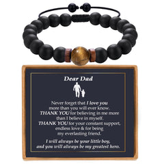 YBISNAIRE Christmas Dad Fathers Day Bracelet Gifts from Son Mens Bracelet Gift for Dad Tiger Eye Beads Stone Bracelet Adjustable Bracelet Presents for Dad Birthday Christma Xmas Fathers Day