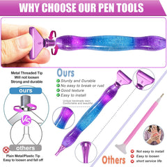 Diamond Art Pens Tools Diamond Painting Accessories Kits with Screw Metal Tip Roller Diamond Painting Pen Drill Bead Dot Pens for Art Craft Nail (Purple Pen Color 6)