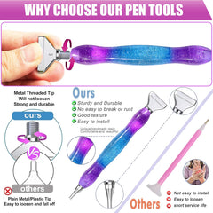 Diamond Art Pens Tools Diamond Painting Accessories Kits with Screw Metal Tip Roller Diamond Painting Pen Drill Bead Dot Pens for Art Craft Nail (Purple Pen Color 6)
