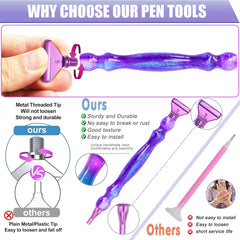 Diamond Art Pens Tools Diamond Painting Accessories Kits with Screw Metal Tip Roller Diamond Painting Pen Drill Bead Dot Pens for Art Craft Nail (Purple Pen Color 6)