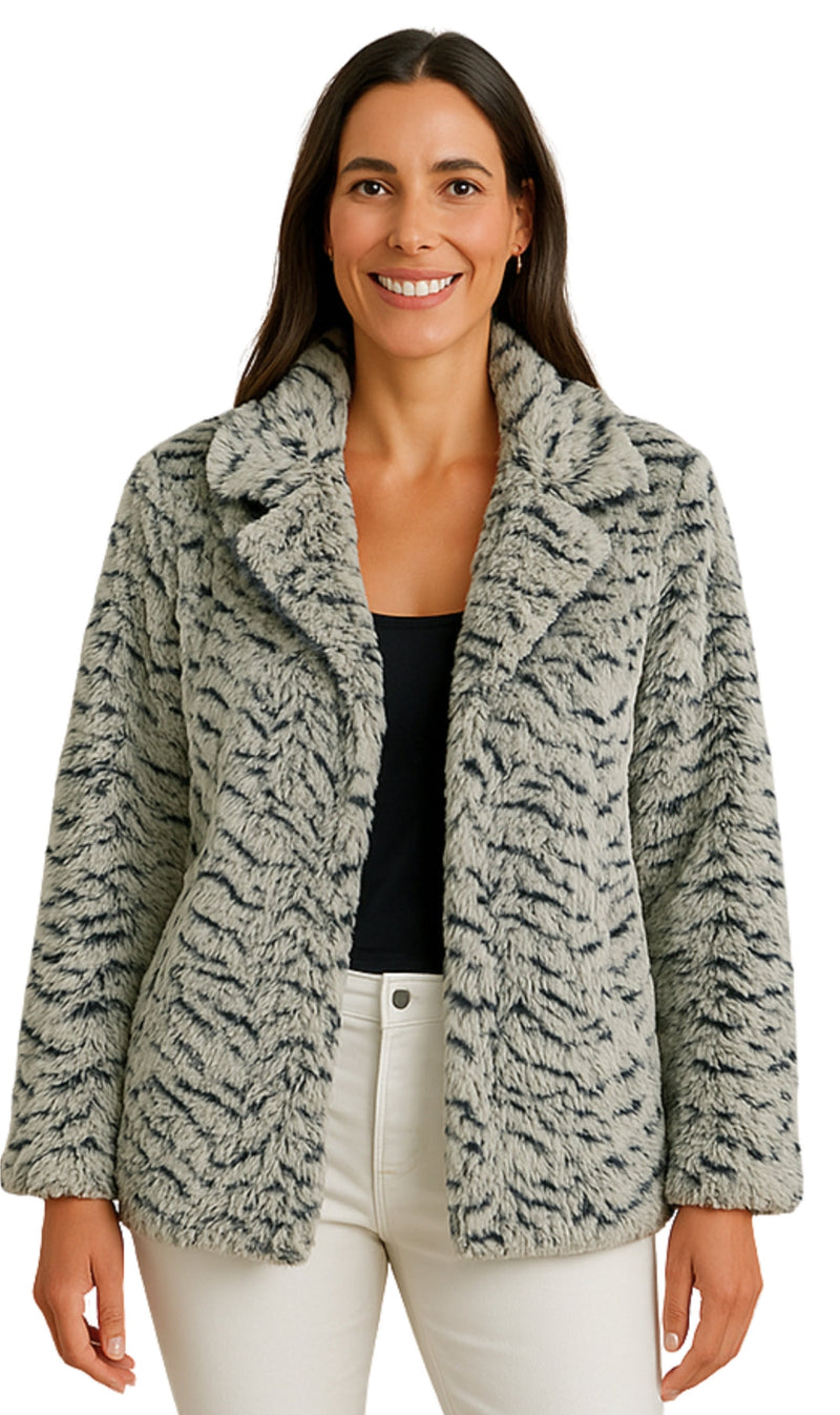 Women's One Button Faux Fur Lined Swing Jacket-Brandy Journey