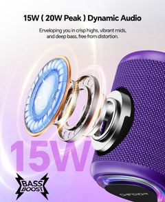 Portable Bluetooth Speaker Beach Essentials: Powerful Crystal Clear Sound/Dynamic Light/IPX5 Waterproof/All Day Playtime/Wireless BT 5.3/TWS Paring, Mom Gifts, Outdoor|Travel|Camping|Pool Accessories