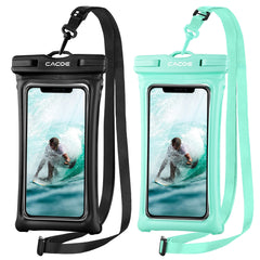 CACOE [Floatable] Floating Universal IPX8 Waterproof Phone Case 2 Pack-Up to 7.0",Adjustable Lanyard Phone Pouch,Cellphone Dry Bags for Vacation Beach Pool Kayak Cruise Travel Essentials（Black+Green）
