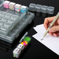 Mr. Pen- Bead Storage Containers, 28 Grids, 2 Pack, Clear White, 160pcs Label Stickers, Transparent, Small Bead Organizer Box, Diamond Art, Diamond Painting Organizer