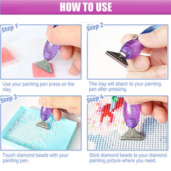 Diamond Art Pens Tools Diamond Painting Accessories Kits with Screw Metal Tip Roller Diamond Painting Pen Drill Bead Dot Pens for Art Craft Nail (Purple Pen Color 6)