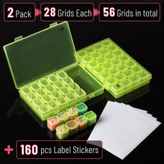 Mr. Pen- Bead Storage Containers, 28 Grids, 2 Pack, Clear White, 160pcs Label Stickers, Transparent, Small Bead Organizer Box, Diamond Art, Diamond Painting Organizer