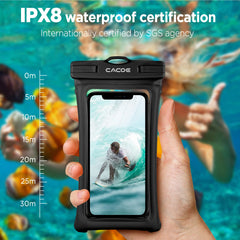 CACOE [Floatable] Floating Universal IPX8 Waterproof Phone Case 2 Pack-Up to 7.0",Adjustable Lanyard Phone Pouch,Cellphone Dry Bags for Vacation Beach Pool Kayak Cruise Travel Essentials（Black+Green）