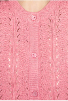 Women's Button Front Crochet Pointelle Cardigan with Pockets