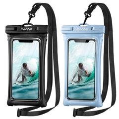CACOE [Floatable] Floating Universal IPX8 Waterproof Phone Case 2 Pack-Up to 7.0",Adjustable Lanyard Phone Pouch,Cellphone Dry Bags for Vacation Beach Pool Kayak Cruise Travel Essentials（Black+Green）