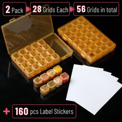 Mr. Pen- Bead Storage Containers, 28 Grids, 2 Pack, Clear White, 160pcs Label Stickers, Transparent, Small Bead Organizer Box, Diamond Art, Diamond Painting Organizer