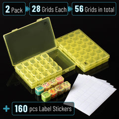 Mr. Pen- Bead Storage Containers, 28 Grids, 2 Pack, Clear White, 160pcs Label Stickers, Transparent, Small Bead Organizer Box, Diamond Art, Diamond Painting Organizer