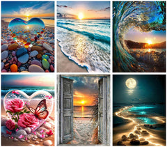 KINPLUB Moonlight Beach Diamond Painting Kits for Adults, 5D Seaside Moon Diamond Art Kits for Beginners, DIY Full Drill Paint with Diamond, Home Wall Decor 12 x 16 Inch