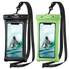 CACOE [Floatable] Floating Universal IPX8 Waterproof Phone Case 2 Pack-Up to 7.0",Adjustable Lanyard Phone Pouch,Cellphone Dry Bags for Vacation Beach Pool Kayak Cruise Travel Essentials（Black+Green）