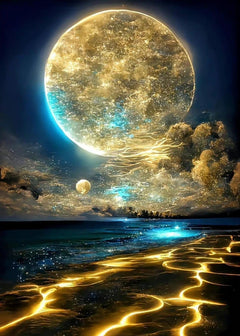 KINPLUB Moonlight Beach Diamond Painting Kits for Adults, 5D Seaside Moon Diamond Art Kits for Beginners, DIY Full Drill Paint with Diamond, Home Wall Decor 12 x 16 Inch
