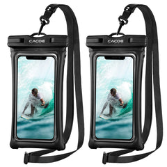 CACOE [Floatable] Floating Universal IPX8 Waterproof Phone Case 2 Pack-Up to 7.0",Adjustable Lanyard Phone Pouch,Cellphone Dry Bags for Vacation Beach Pool Kayak Cruise Travel Essentials（Black+Green）