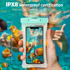 CACOE [Floatable] Floating Universal IPX8 Waterproof Phone Case 2 Pack-Up to 7.0",Adjustable Lanyard Phone Pouch,Cellphone Dry Bags for Vacation Beach Pool Kayak Cruise Travel Essentials（Black+Green）