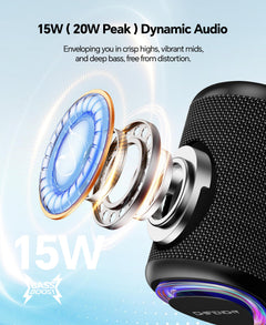 Portable Bluetooth Speaker Beach Essentials: Powerful Crystal Clear Sound/Dynamic Light/IPX5 Waterproof/All Day Playtime/Wireless BT 5.3/TWS Paring, Mom Gifts, Outdoor|Travel|Camping|Pool Accessories