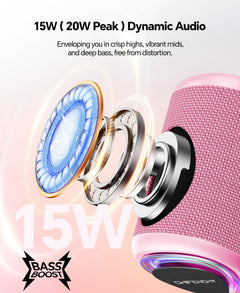 Portable Bluetooth Speaker Beach Essentials: Powerful Crystal Clear Sound/Dynamic Light/IPX5 Waterproof/All Day Playtime/Wireless BT 5.3/TWS Paring, Mom Gifts, Outdoor|Travel|Camping|Pool Accessories