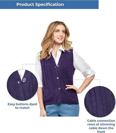 Women's Cable Knit Cardigan Sweater Vest — Button Front